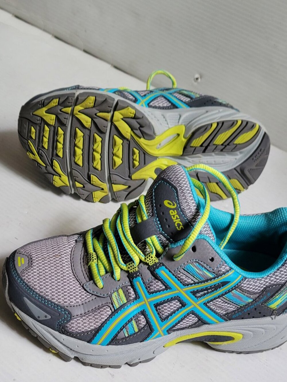ASICS Gel-Venture 5 Gray Blue Green Athletic Run Sneaker Shoes Women's Sz7 T5N8N